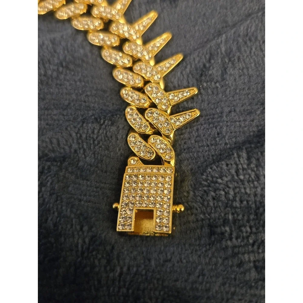 Hip Hop CZ  Iced Out Gold Plated Stainless Steel Miami Cuban Link Bracelet